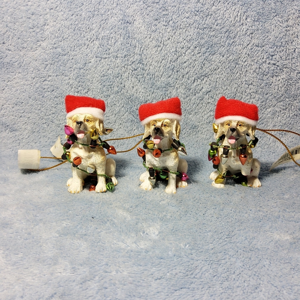 3 Vintage Ganz Beagle Dog (One "Disabled") Wrapped In Christmas Lights Ornament